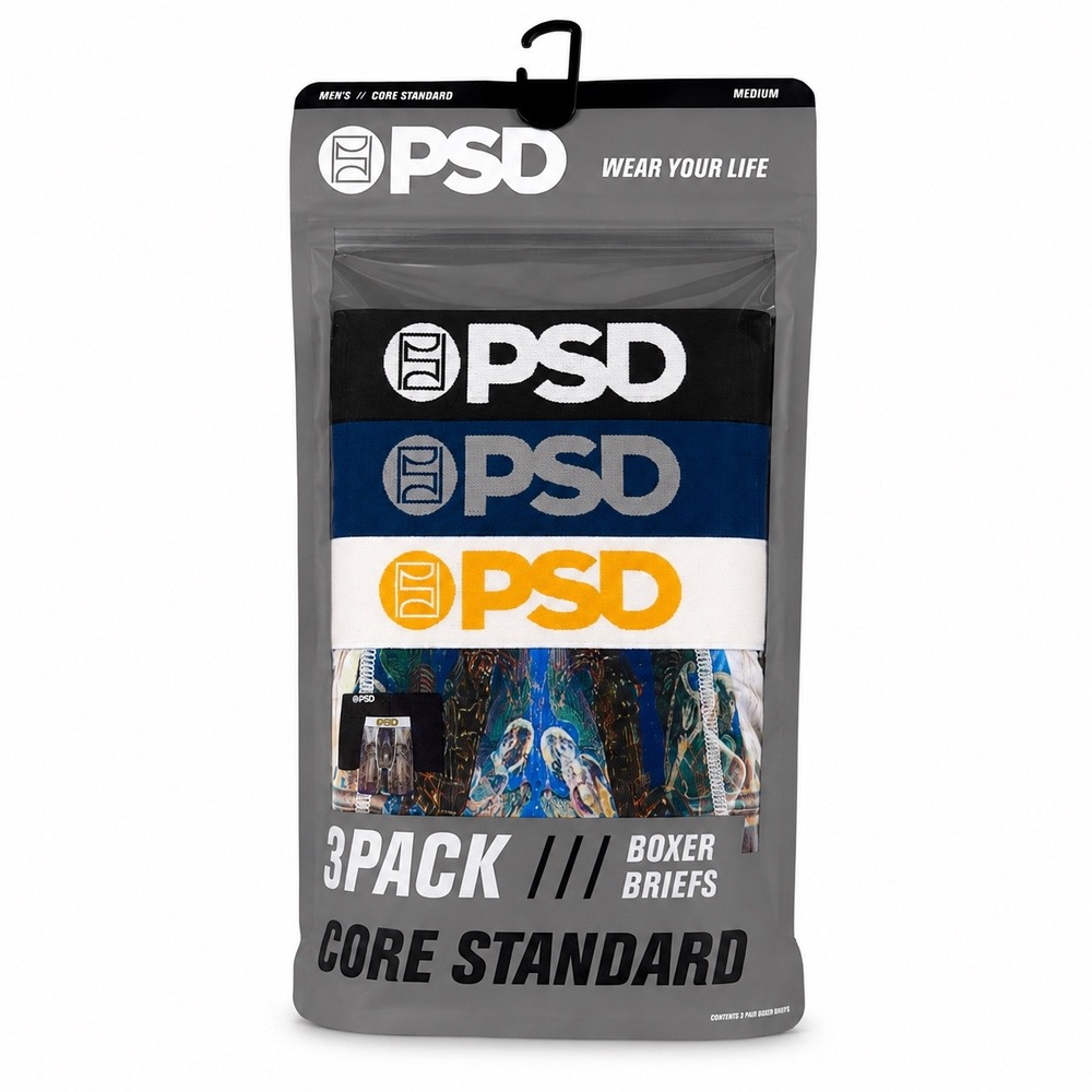 PSD Mens Core Standard 3 Pack Boxer Briefs Medium 7 Inch Inseam Multicolor NEW